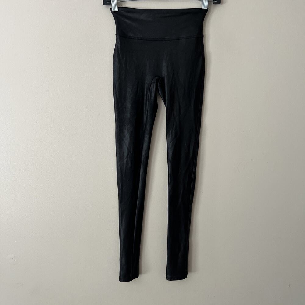 Spanx Womens Leggings Size XS Black Faux Leather Look Stretch High Waist